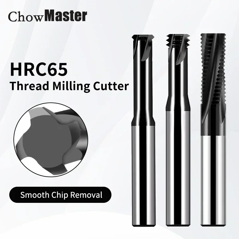 Chowmaster HRC65 Tridentate Thread Milling Cutter Bit Three Teeth M1-M24 Tungsten Steel Alloy Thread mills for Steel