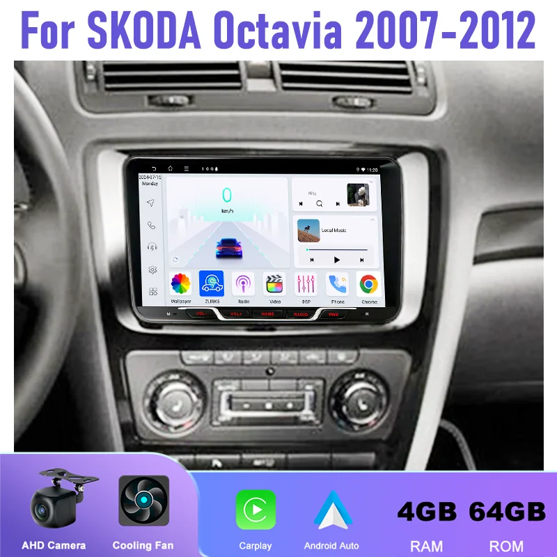 

9" 4+64GB Car Radio For SKODA Octavia 2007-2012 Android 15 Support Wireless Apple Carplay Google Map Rear Camera Head Unit