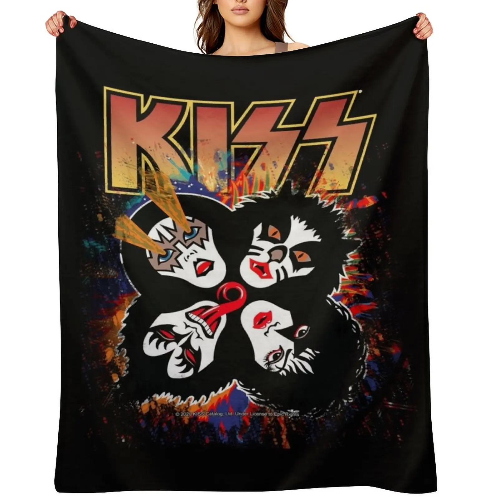 

KISS  the Band - Rock and Roll Over Splash Logo Throw Blanket Flannel Fabric For Baby Hair Flannel Blankets