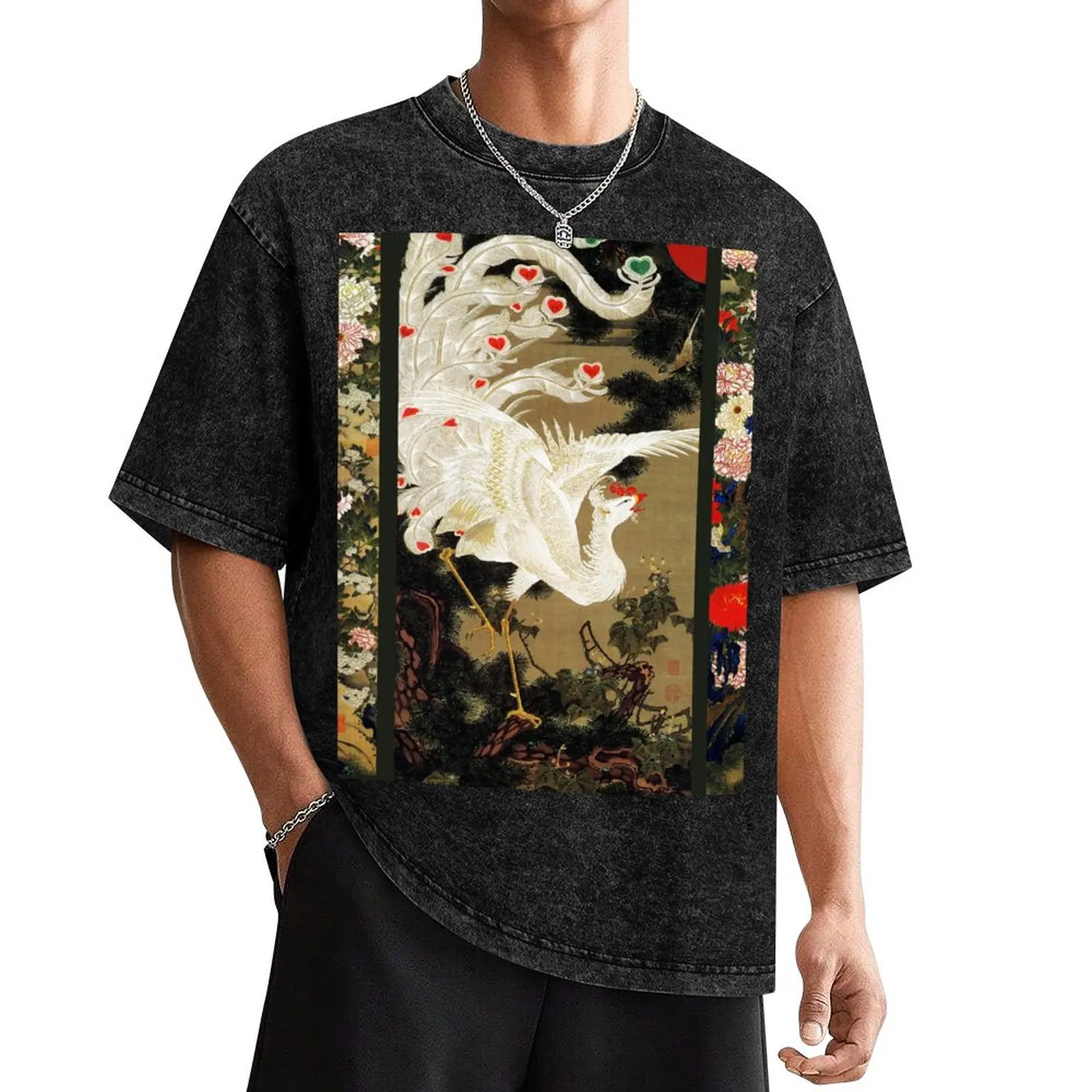 

FLYING LOVE PHOENIX,WHITE FEATHERS WITH HEARTS Antique Japanese Floral T-Shirt plus sizes cute clothes t shirt men