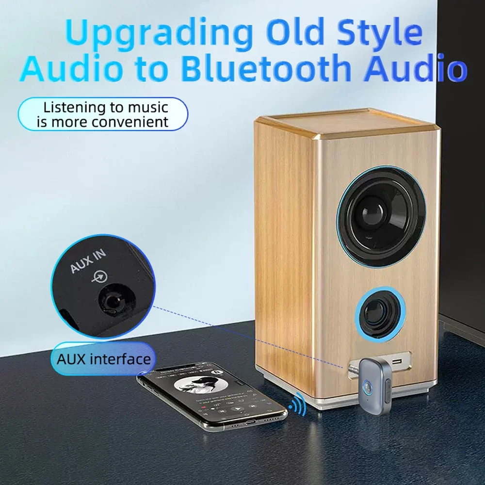 سيارة بلوتوث 5.3 AUX محول الحد من الضوضاء 3.5 مللي متر جاك ستيريو استقبال الصوت اللاسلكي مع ميكروفون لمكبر الصوت