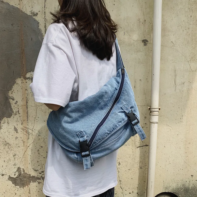 Fashion Denim Women's Shoulder Bags large capacity messenger bag Jeans Ladies Handbags Casual big Travel big bag blue Hobos