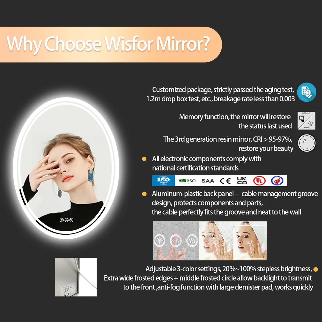 LUVODI Oval LED Bathroom Mirror 60x80cm/24x32in Backlit Vanity Mirror Dimmable 3 Color Anti-Fog Touch Control