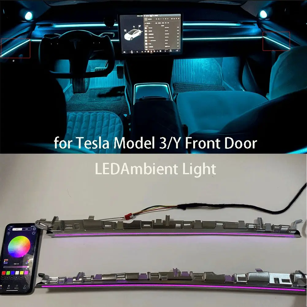 for Tesla Model 3/y 246-color LED center console instrument cluster ambient lights Interior laser carved style decorative lights