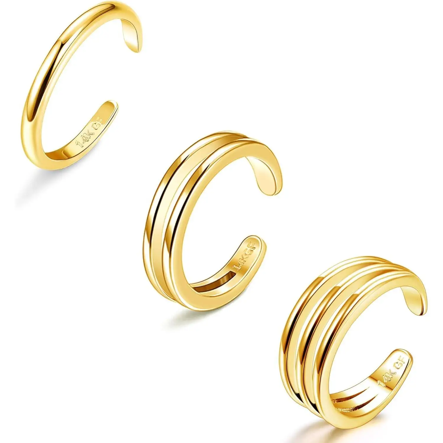 Bobisty 3 PCS 14K Gold Plated Toe Rings for Women Waterproof Adjustable Open Toe Rings Set Thin Bands Summer Beach Foot Jewelry