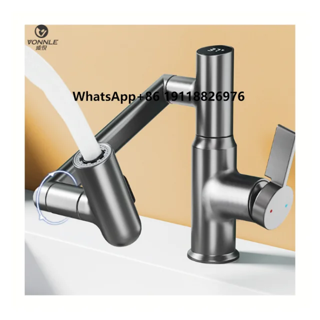 

Modern Bathroom Kitchen Wash Basin Faucet Adjustable Mechanical Arm Wash Basin Intelligent Digital Display Faucet
