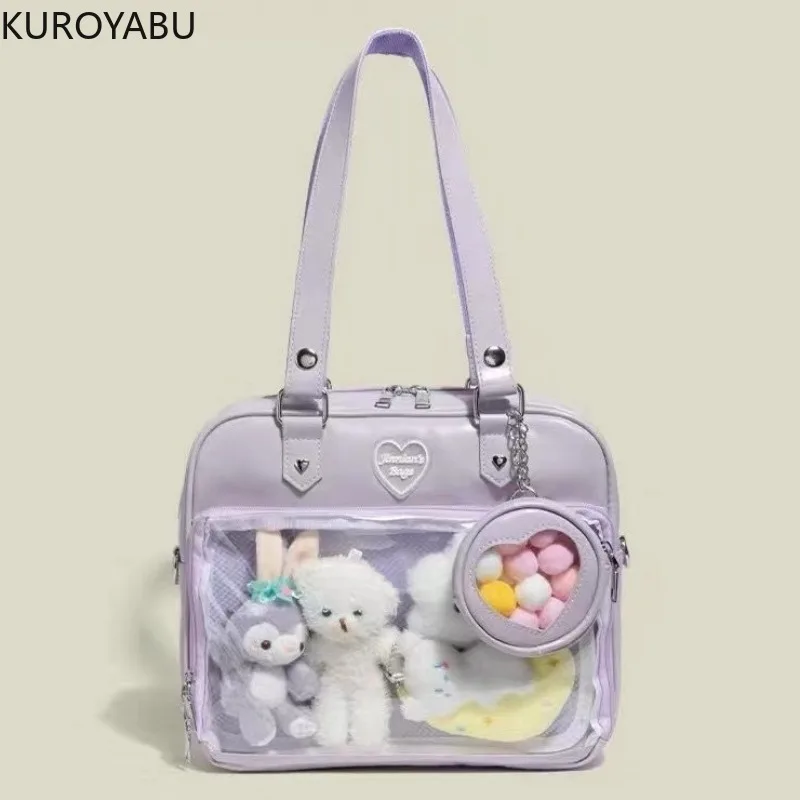 Tas bahu wanita kulit PU transparan tas Y2k Jepang tas tangan tas Tote JK tas selempang gaya Preppy kasual Chic