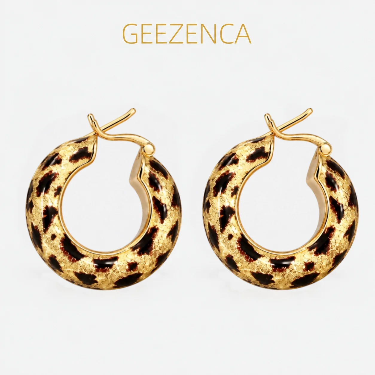 GEEZENCA S925 Silver Leopard Print Enamel Big Hoop Earrings For Women Gold Plated Trendy Dainty Statement Earring Luxury Gift