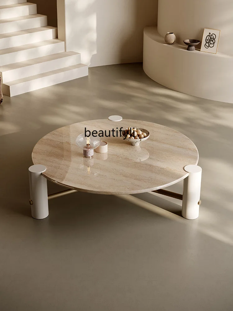 Italian Minimalist Natural Marble Top Coffee Table Modern High-Grade Designer Light Luxury Living Room Home round Tea Table