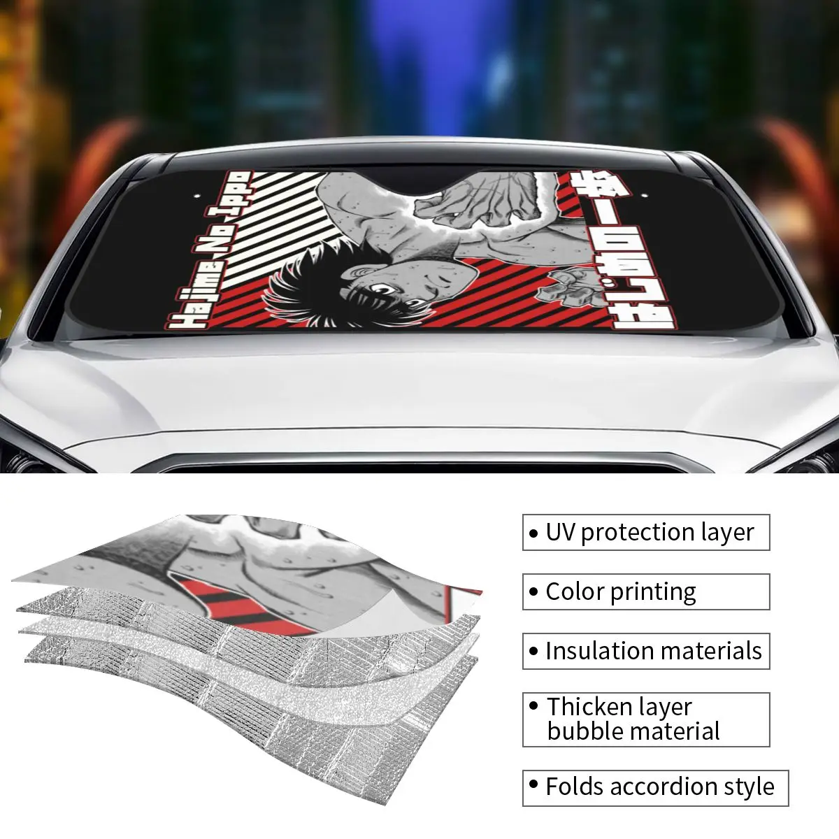 Hajime-parasol Universal para parabrisas de coche, láminas Makuuchi de un paso, cubierta de parabrisas para ventana, protección solar, 70x130cm, No Ippo