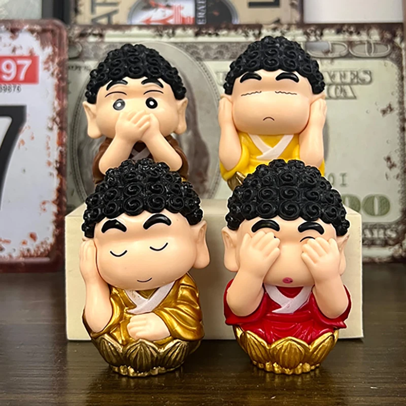 4pcs Anime Crayon Shin-chan Figuras Shin Chan Cos Buddha Action Figure Toys Kawaii Doll Car Model Ornaments Gift for Children