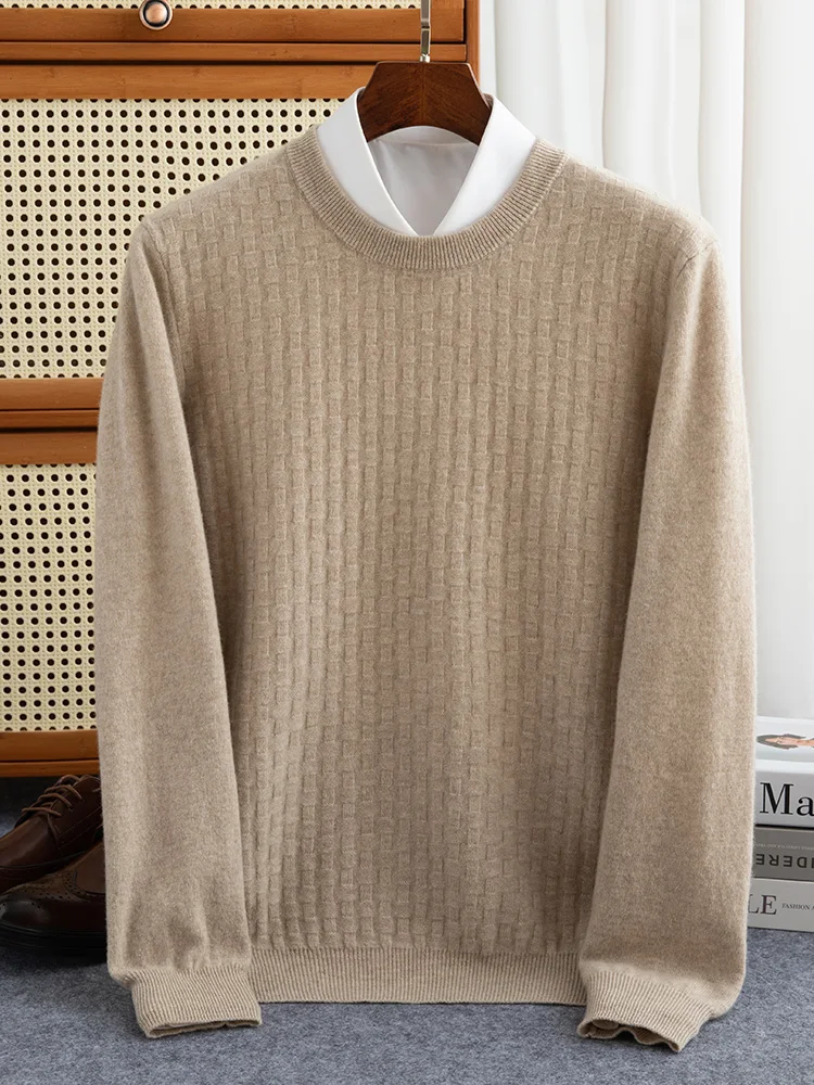 新品100%ウールセーター メンズ Oネック プルオーバー 秋冬 ソフト 長袖 カジュアル 大きいサイズ ベースシャツ ユース ニットトップス