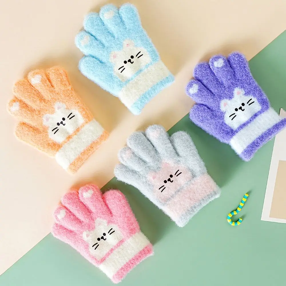 

New Cute Cat Children's Gloves Warm Thickened Gloves Baby Warm Full-finger Gloves Autumn and Winter