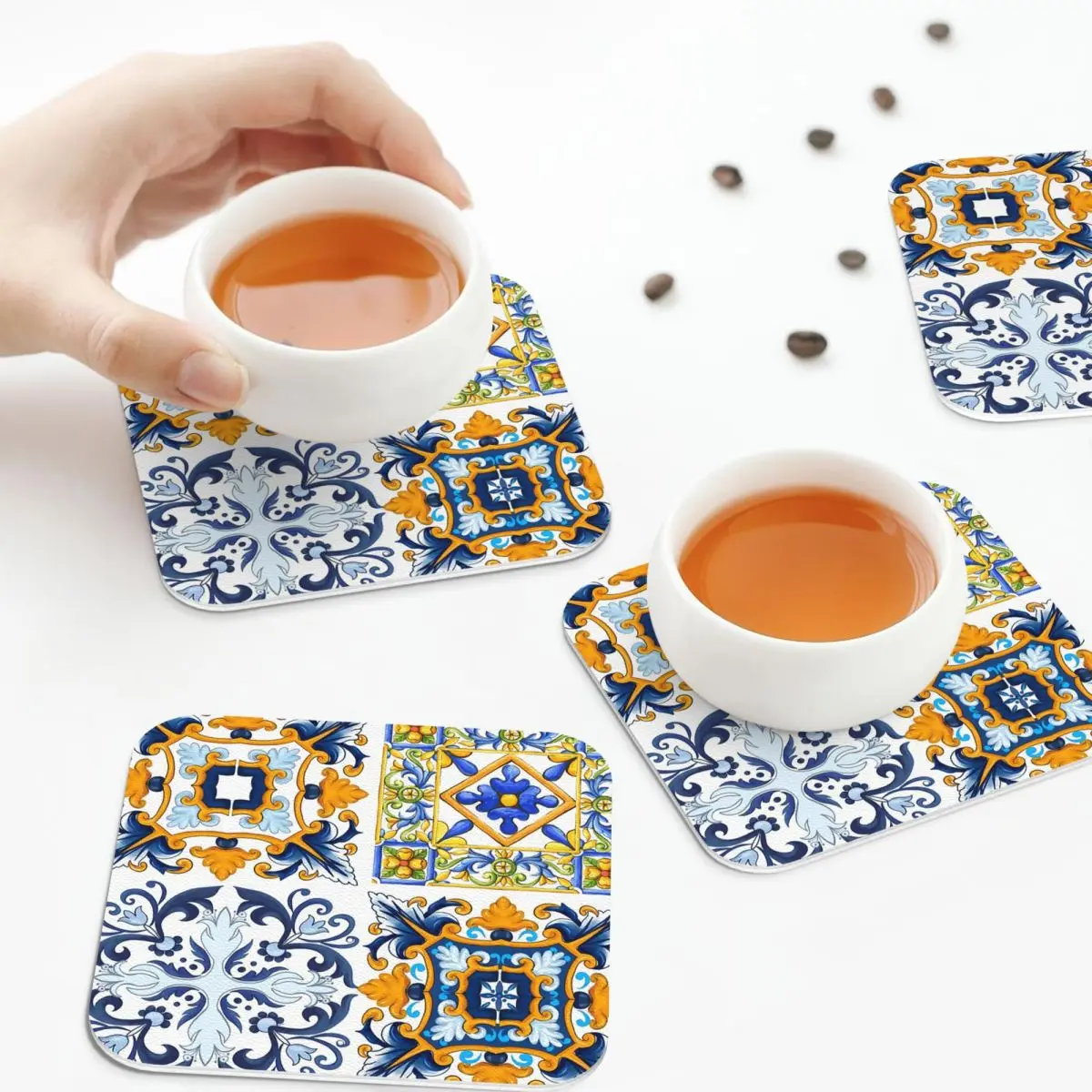 Copy Of Sicilian Tiles,mediterranean,mosaic,ornamental Coasters Kitchen  Insulation Cup Coffee Mats  Tableware Pads Set of 4