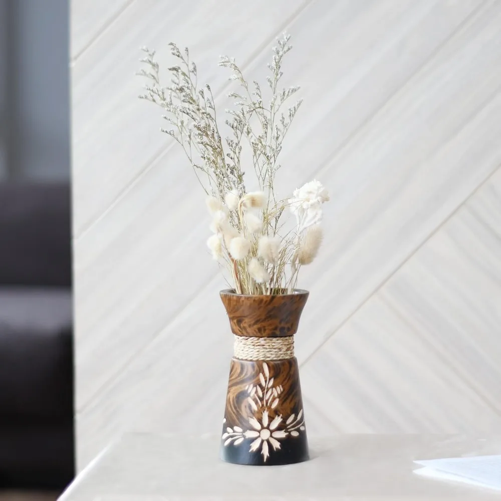 مزهرية مستطيلة مصنوعة يدويًا من خشب شجرة المانجو مقاس 6 بوصات |   مزهرية خشبية ريفية لسطح الطاولة