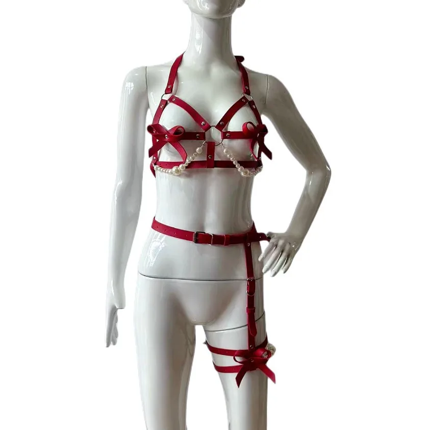 مثير الجلود تسخير النساء مجموعة الجسم عبودية حزام فاسق حزام الساق ضيق الرباط القوطي اكسسوارات الحمالات مع مجموعة حزام #2