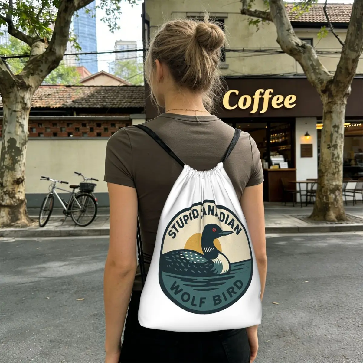 Heated Rivalry Stupid Canadian Wolf Bird Backpacks Fashion Drawstring Bundle Pocket Sports Bag Book Bags for Man Woman School