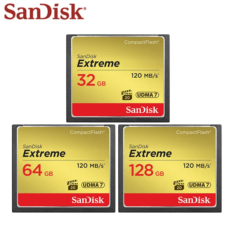 SanDisk 32GB 64GB 128GB Extreme CompactFlash Memory Card 120MB/s Read 85MB/s Write UDMA 7 VPG-20 Full HD 1080p