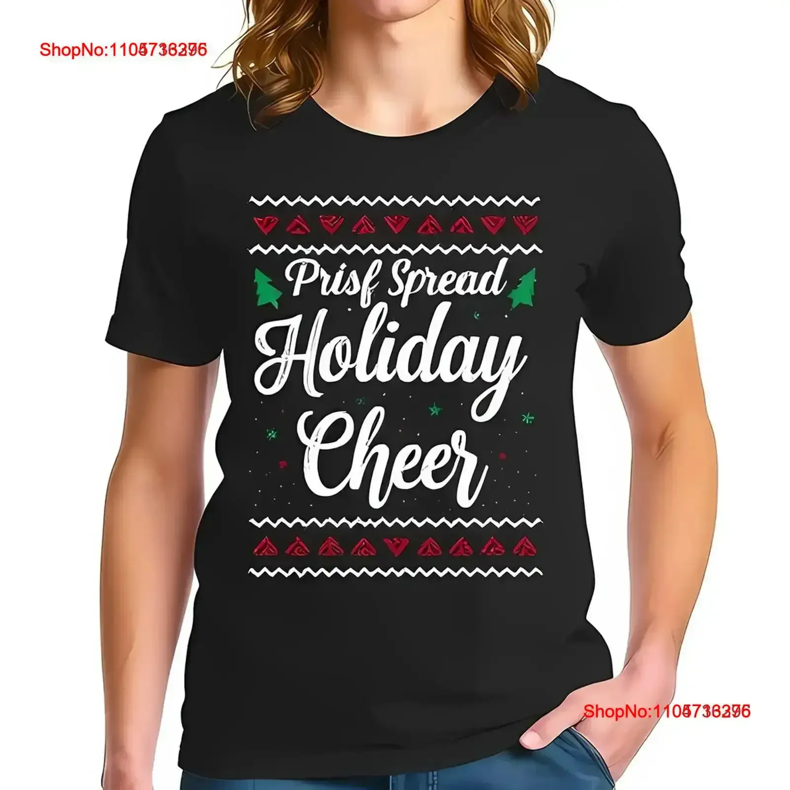 Festive Black T Shirt with Pattern Prisf Spread Holiday Cheer All cotton vintage Washed designer clothes Breathable Comfortable