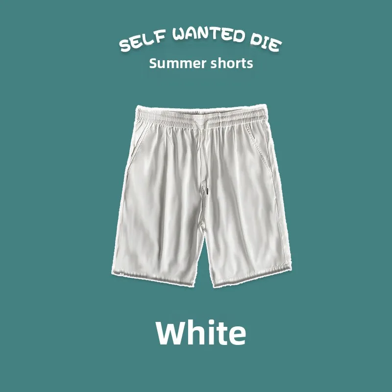 

Ice Silk Spor ort Pants Summer Thin Bla Loose Color Large Size Beach Five-Part Pants Casual Loose Fit Youth Summer