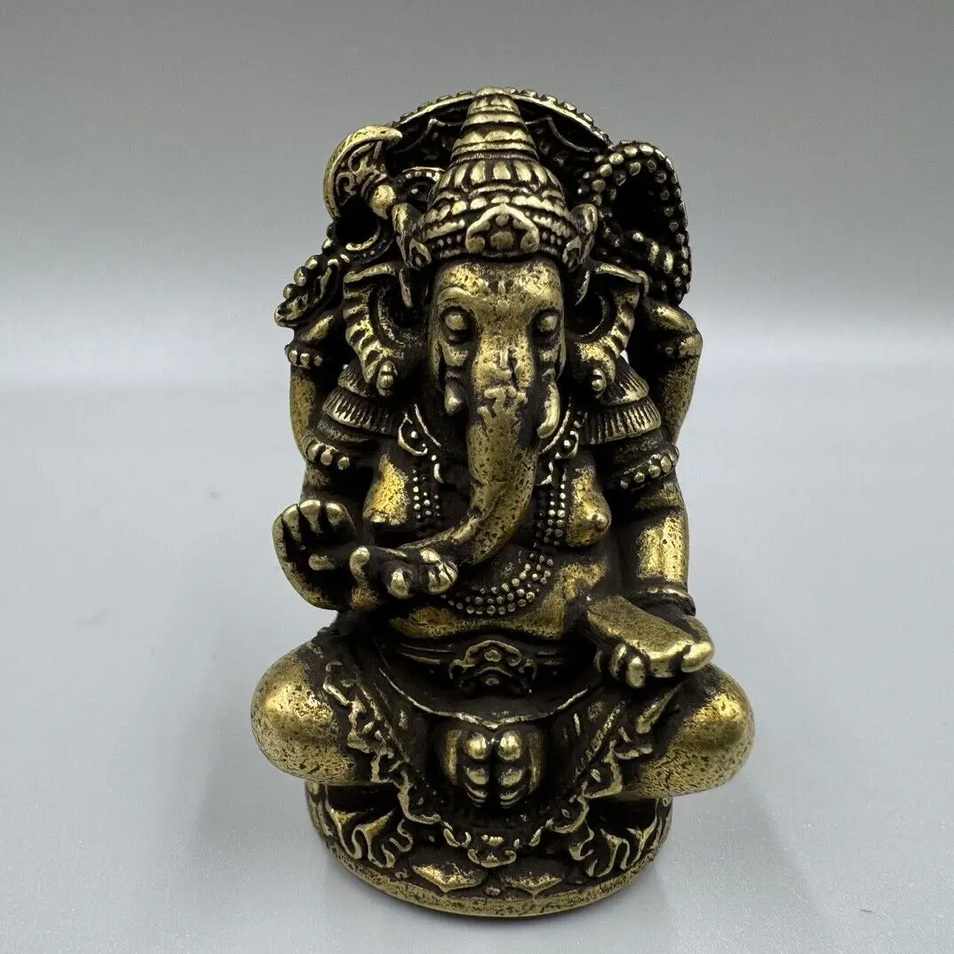 51MM Collect China Buddhism Brass Ganesh Lord Ganesha Elephant God Small Statue