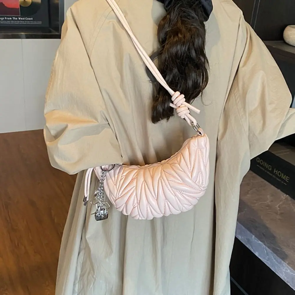 حقيبة كروس بسيطة حقيبة كتف كرواسون مع قلادة حزمة صغيرة من البولي يوريثان حقيبة زلابية بلون بني على طراز فاسق حقائب يد للسيدات #2