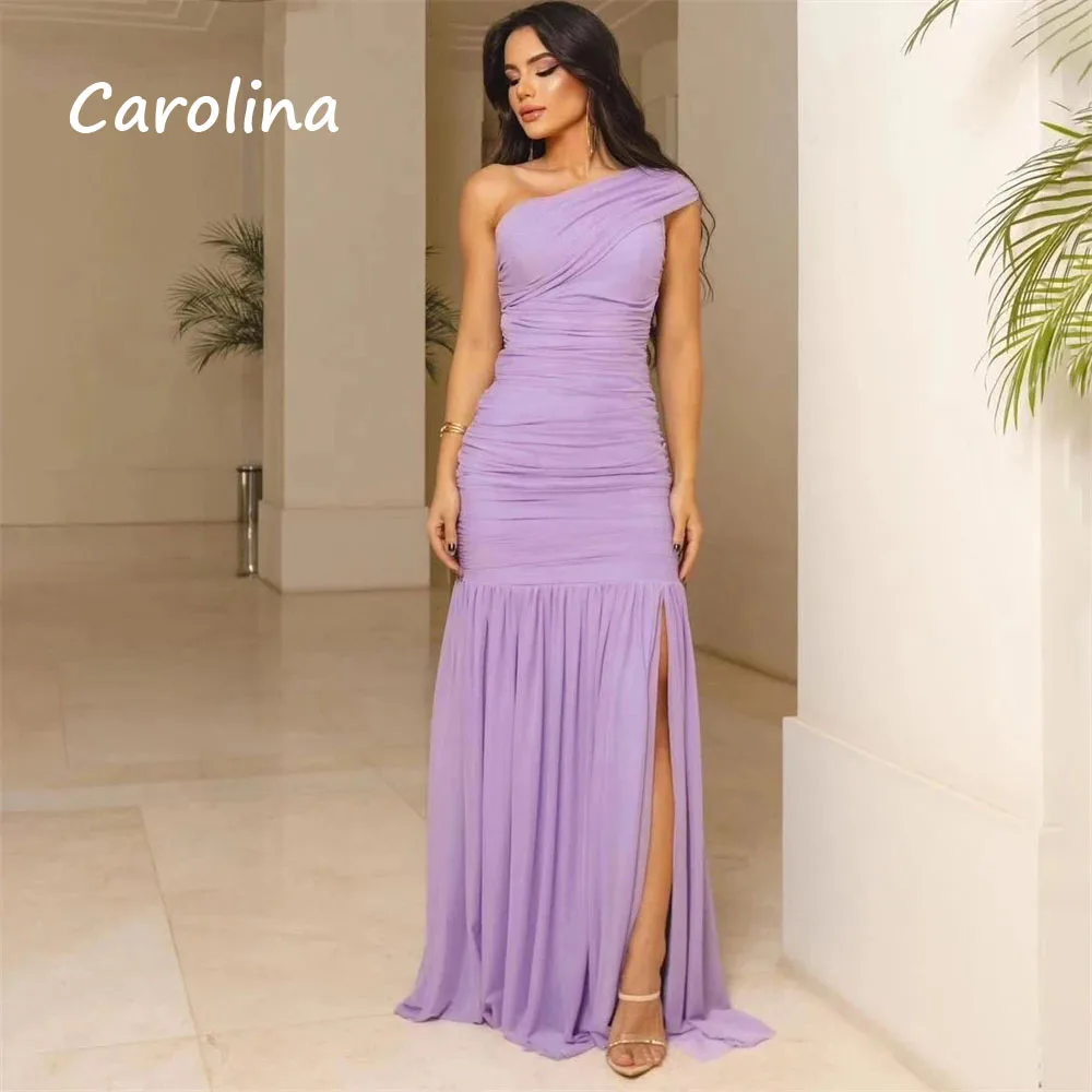 

Carolina Customized Lilac Evening Dresses Ruched Long Chiffon Party Dress Formal Prom Dress One Shoulder Backless Gala Gowns