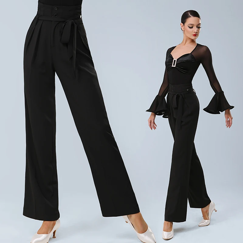 

Women'S National Standard Ballroom Dance Trousers Black High-Waist Modern Dancing Pants Latin Dance Pants Practice Wear SL10880