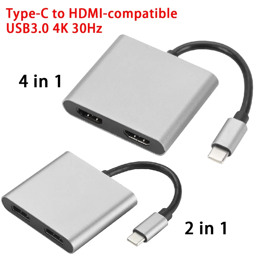 

Док-станция Type-C с двумя портами HDMI, USB-C хаб для расширения экрана, адаптер USB 3.0 4K 30 Гц для ноутбуков, телефонов и ПК