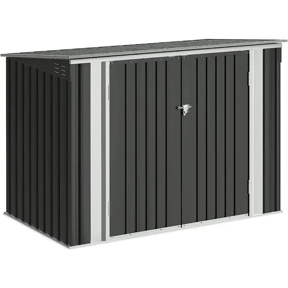 5.8x3.3ft Outdoor Metal Trash Shed with Waterproof Lid, Chain, and Hydraulic Gas Rod for Storage