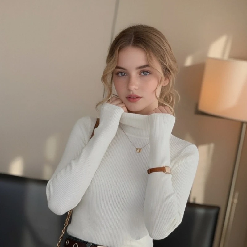 

New Autumn and Winter Women's Turtleneck Long-sleeved Sweater Elegant Slim-fitting Knitwear Bottoming Shirt Solid Color Top