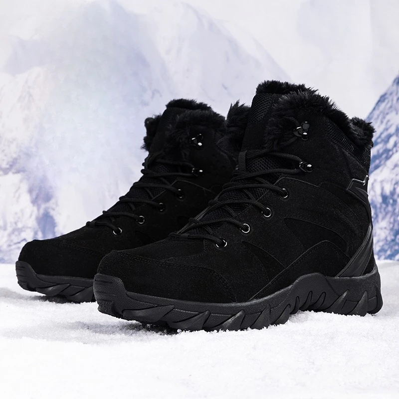 Winter Men Boots Thickened Plush Warm Snow Boots Outdoor Non Slip Hiking Boots Warm Military Tactical Boot High Top Cotton Shoes