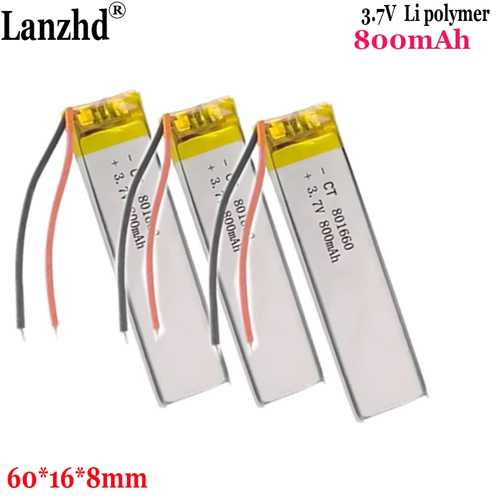 1-12pcs energy battery 3.7V 800mAH 801660 Polymer lithium ion battery for Water refill meter LED light emitting toy pedometer