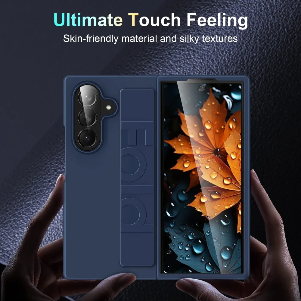 

Luxury Ultra-thin Matte Silicone Wrist Strap Phone Case for Samsung Galaxy Fold 7 6 5 4 3 5G Folding Shockproof Hard Back Cover