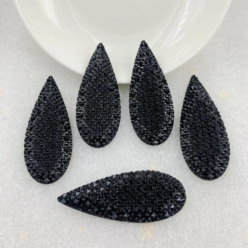 12 sztuk 18*47mm czarna kropla wody aplikacja ze strasem kryształowy kamień płaski powrót Strass dla rzemiosła DIY biżuteria akcesoria craft
