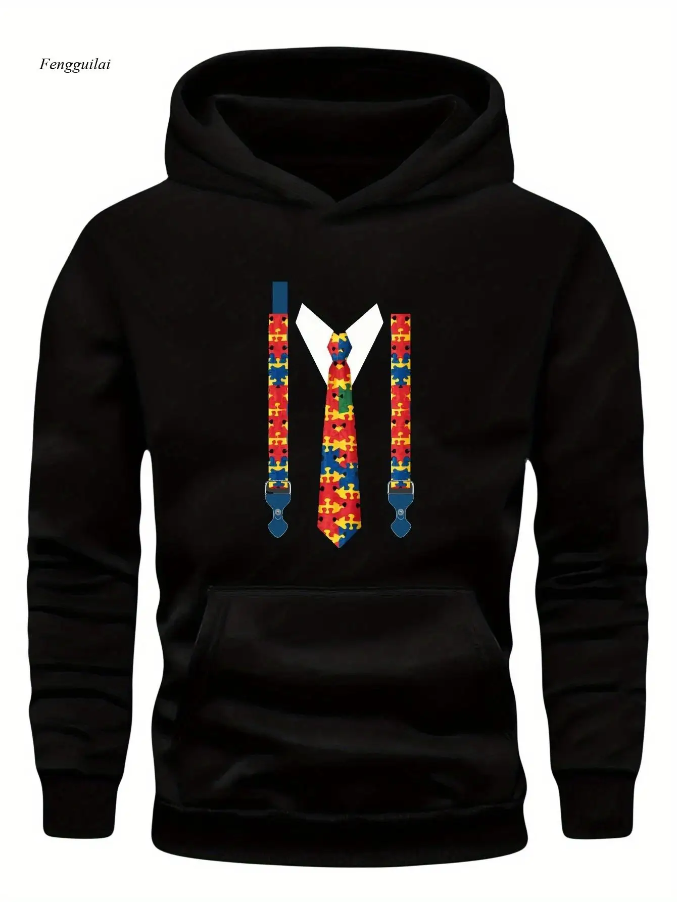 

Толстовка с капюшоном и капюшоном для осведомленности об аутизме — красочный геометрический галстук с разноцветными узорами-головоломки