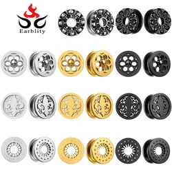 Earblity 2PCS Stainless Steel Skull Ear Gauges Ear Plugs Tunnels Piercing Women Men Body Jewelry Expansions Stretcher Studs