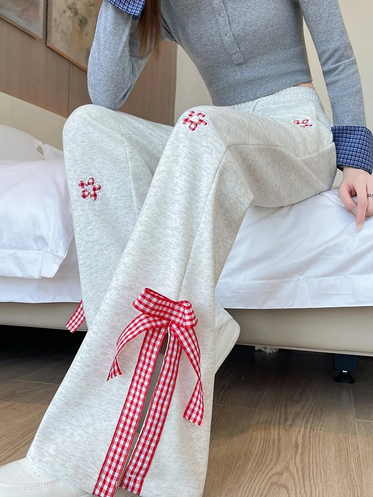 女性秋冬新作蝶結びマイクロフレアロングパンツハイウエストスリムデザインセンスドレープカジュアルパンツ