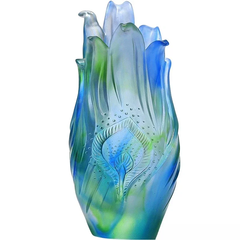 

Glazed handicrafts vase peacock feather TV cabinet wine cabinet entrance living room decoration ornaments niche design sense