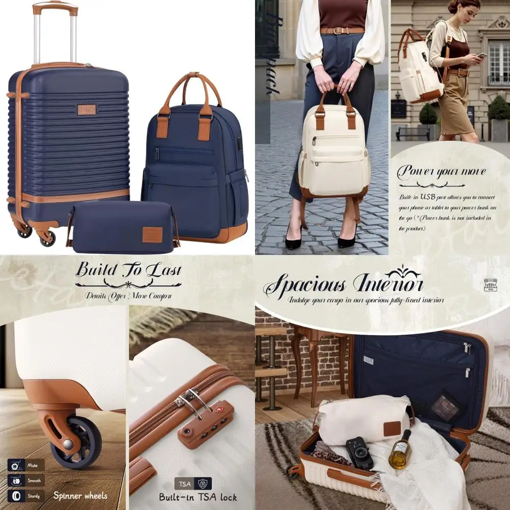 

3 Piece Luggage Set for Carry On Travel with TSA Lock, Spinner Wheels, Hardshell, and Lightweight Design in Navy Blue
