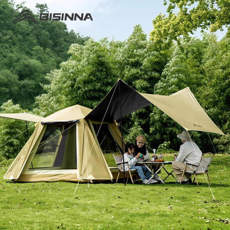 

BISINNA One-touch Camping Tent With Canopy 3-4 Person Automatic Vinyl Awning Tent for Outdoor Beach Picnic Travel Hiking Fishing