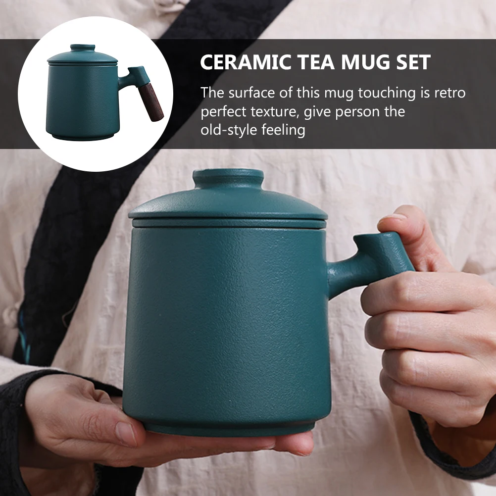 

Ceramic Tea Mug Retro Wooden H Infuser Easy Cleaning Traditional Structure Anti Scalding Perfect Texture Classic Design