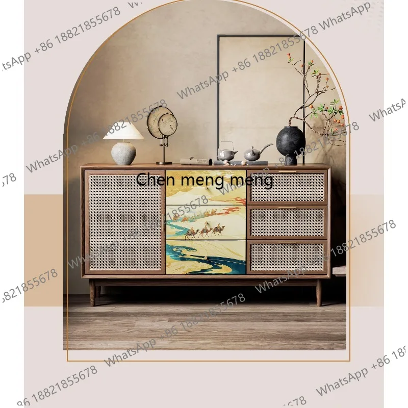 

Solid wood against the wall, integrated art side cabinet, locker, chest cabinet, new Chinese-style Bogu rack display