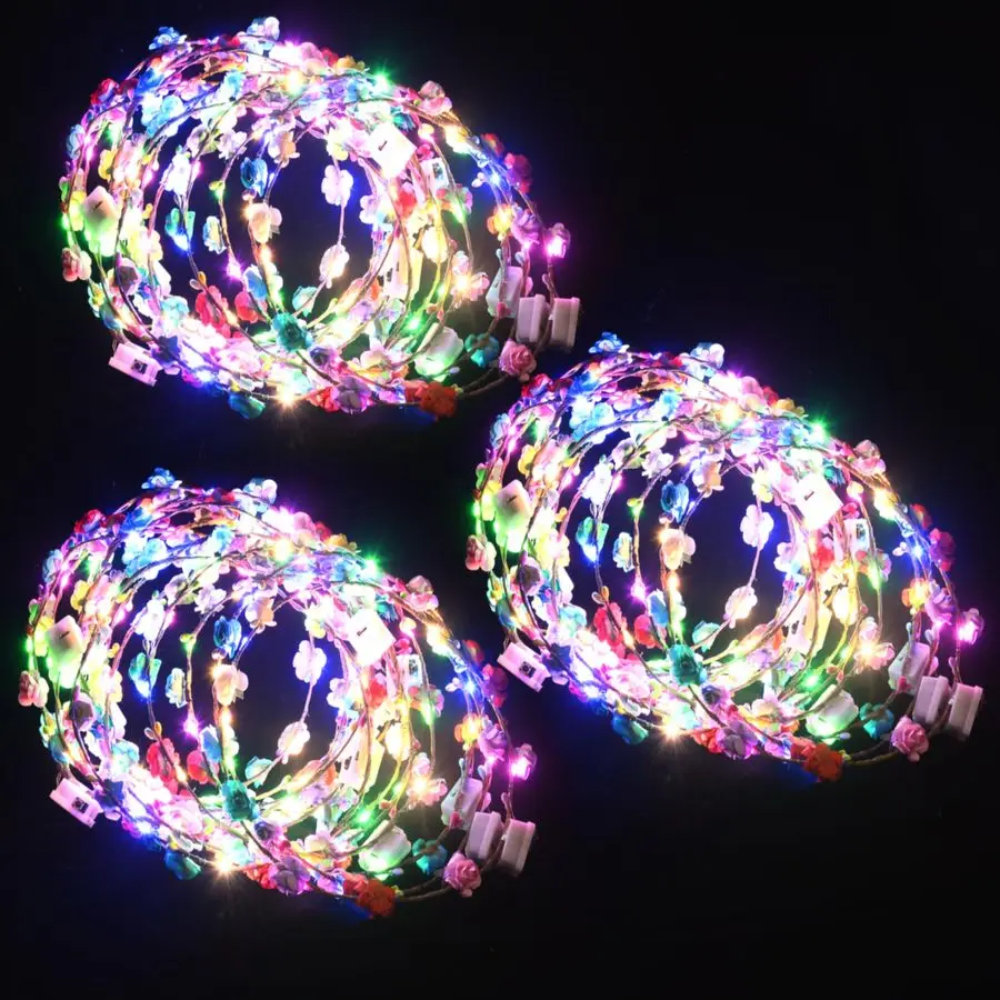 

50 Pcs LED Flower Crowns Headbands,Light up Headbands For Women,Glow in The dark headband wreath,Suitable for birthdays, wedding