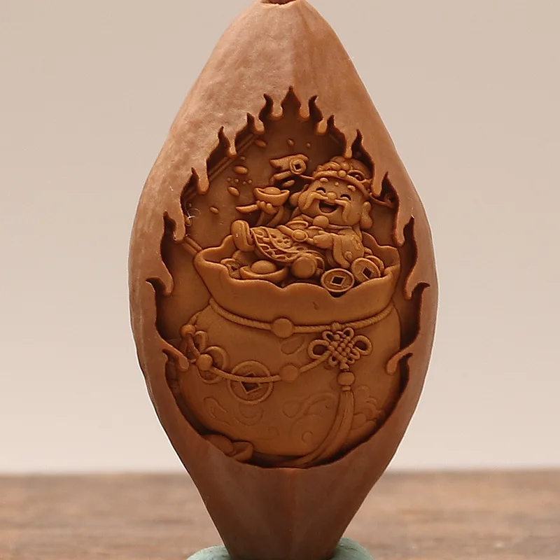 UMQ Olive Kernel Large Seed Single Hand-carved Royal Dragon Guanyin Yellow Treasurer of Wealth Perforated To Match with Bracelet