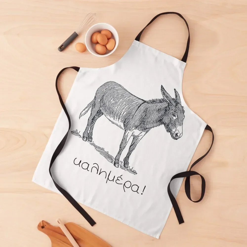 

Cute Donkey & 'Kalimera' (good morning) in Greek Apron Kitchen Apras Man Kitchen Tools Accessories Home Supplies Apron