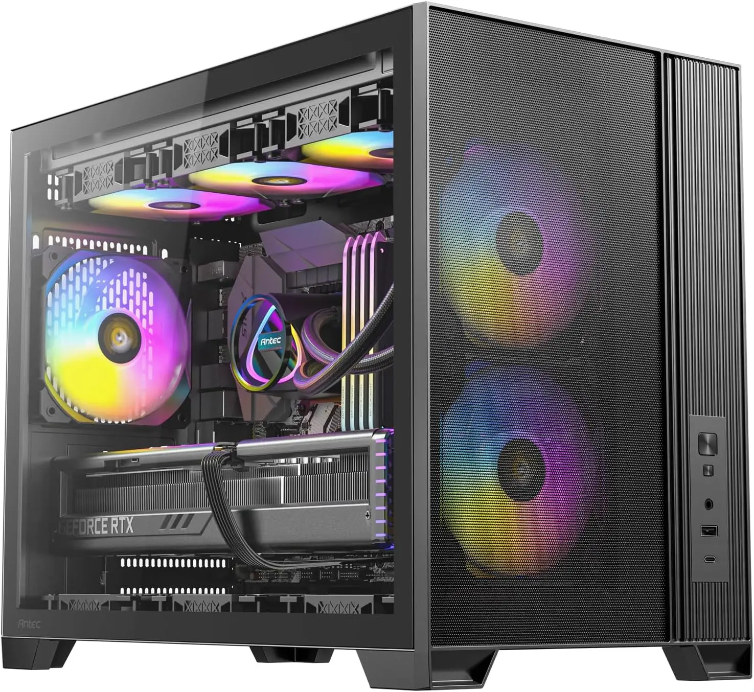 

Micro-ATX Gaming Case with 3 PWM ARGB Fans, Vertical Airflow, 360mm Top Radiator Support, Type-C Port, Full Dust Filters