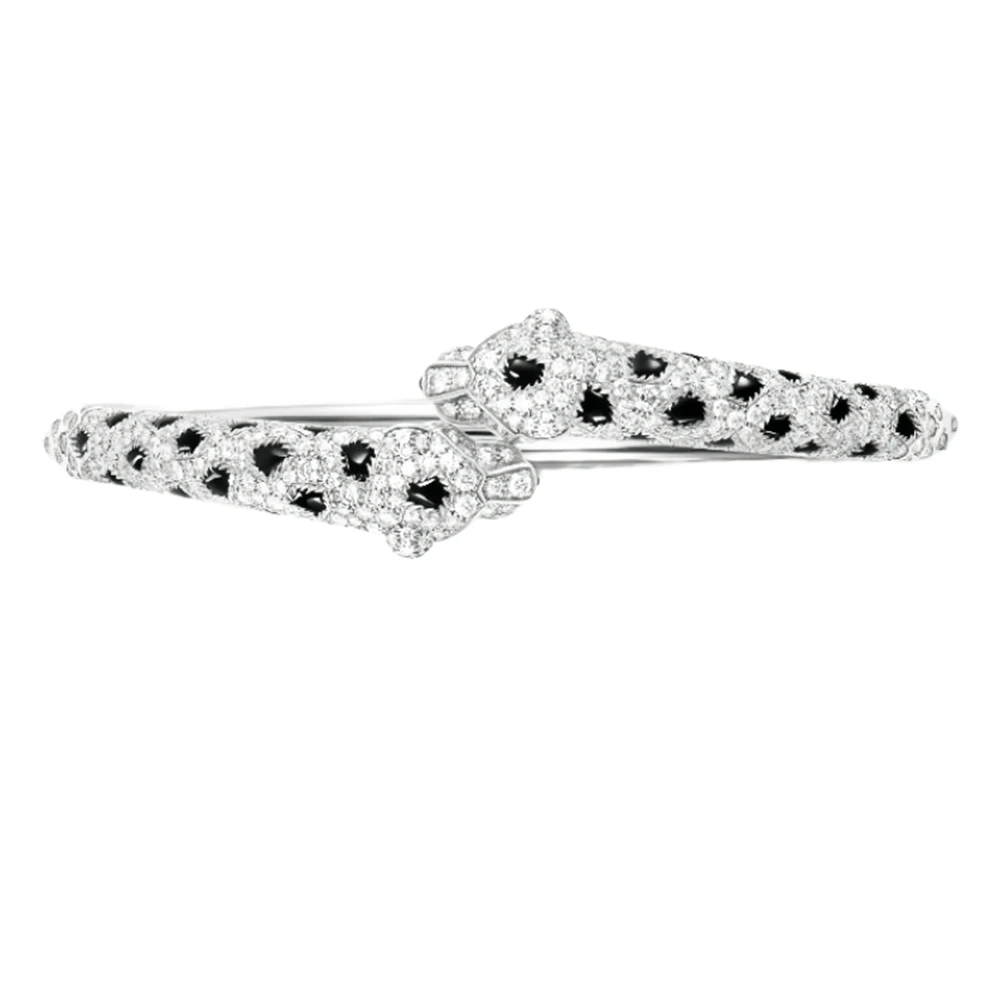 AYJEWELRY Slim Half Zircon Double Black Leopard Cuff Bangles Bracelets Silver 925 Panther Jewelry for Women Party Gifts