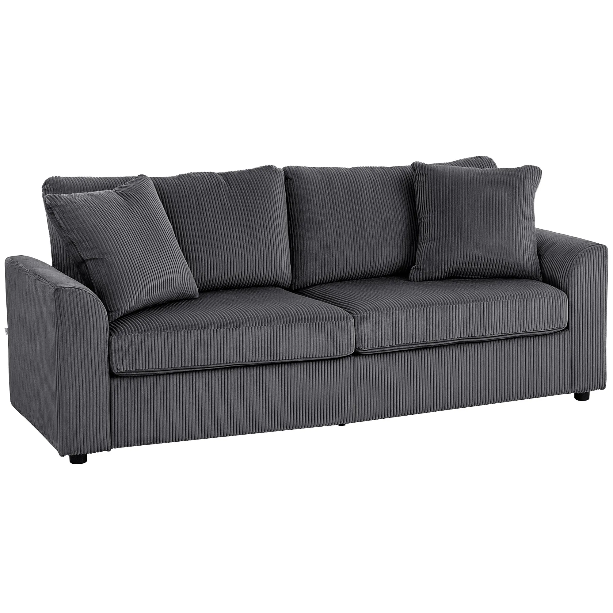 HOMCOM Sofá de 3 Plazas Tapizado en Pana con 2 Almohadas 212x80x88 cm Gris