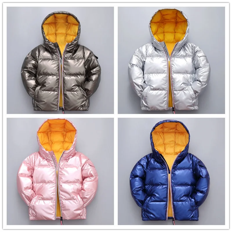 

Boys Hooded Coats Girls Solid Colour Jackets Winter Thicken Outerwear Zipper Warm Down Coat Windproof Teenager Clothing